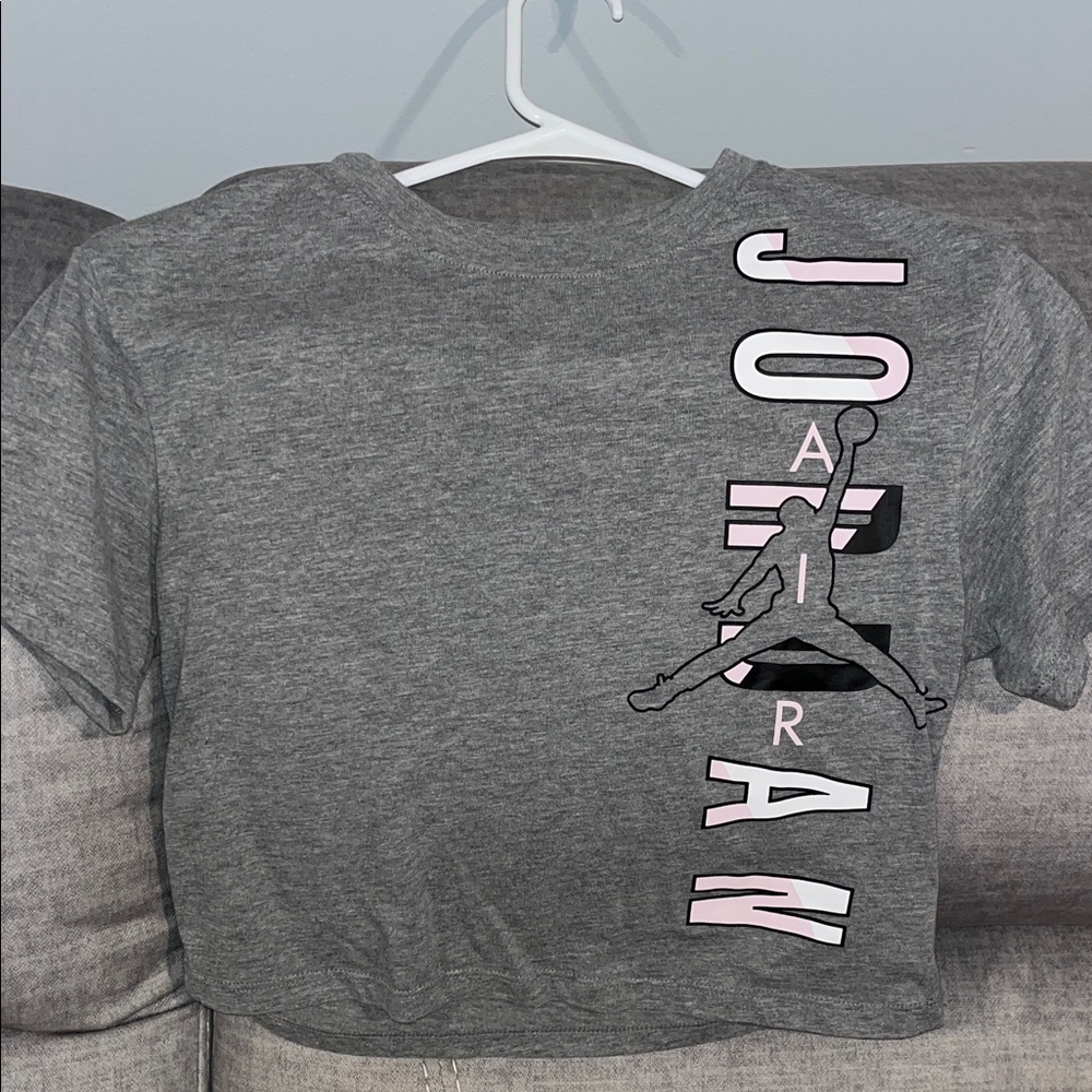 Jordan Gray Tee with Pink and Black Logo